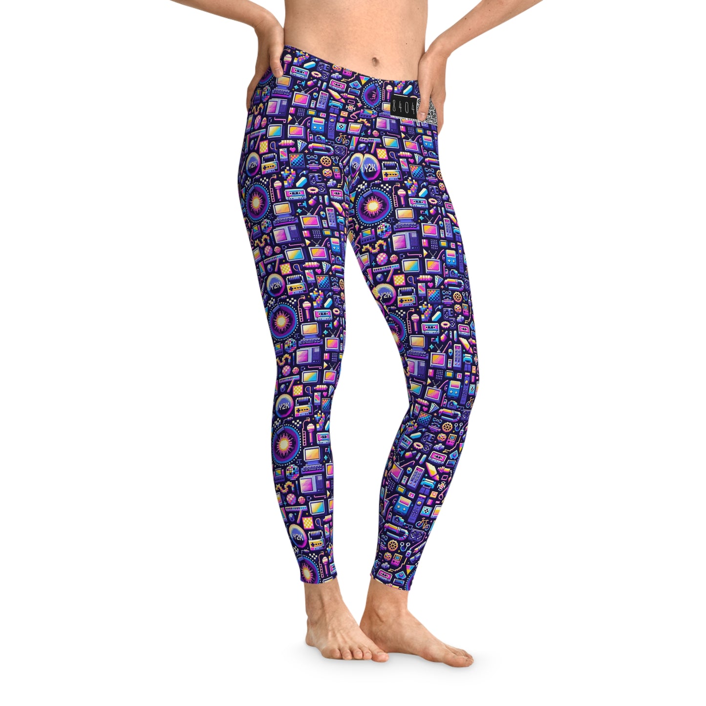 Digital Nostalgia Modern Retro Fusion Stretch Leggings - 8404 Design-64