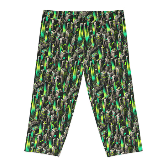 Digital Rebellion Tech-Forward Streetwear Women's Capri Leggings - 8404 Design-63