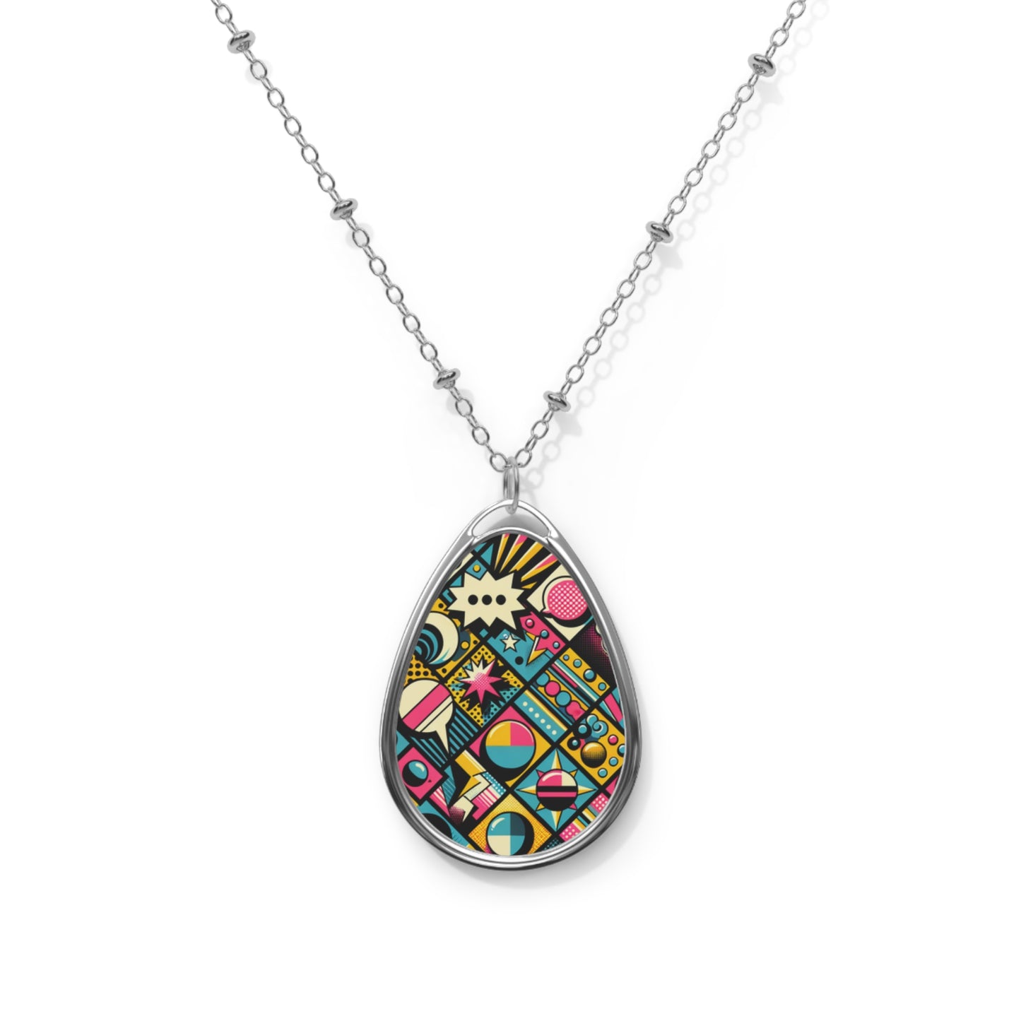 Neon Pop Art Revival Pop Culture Retro Oval Necklace - 8404 Design-46