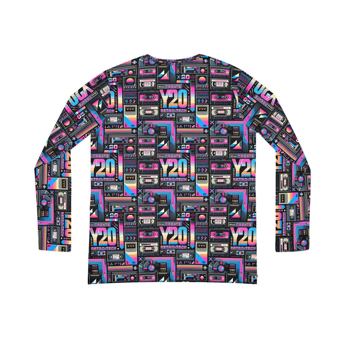 Digital Nostalgia Tech-Inspired Retro Fusion Women's Long Sleeve V-Neck Shirt - 8404 Design-65