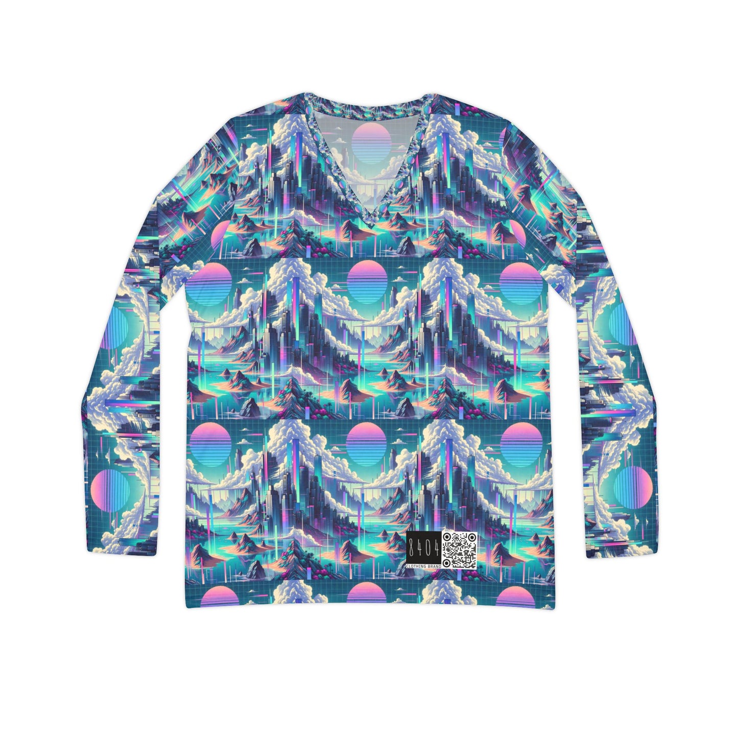 Digital Dreamscapes Digitally-Inspired Streetwear With a Dreamy, Surreal Twist Women's Long Sleeve V-Neck Shirt - 8404 Design-53