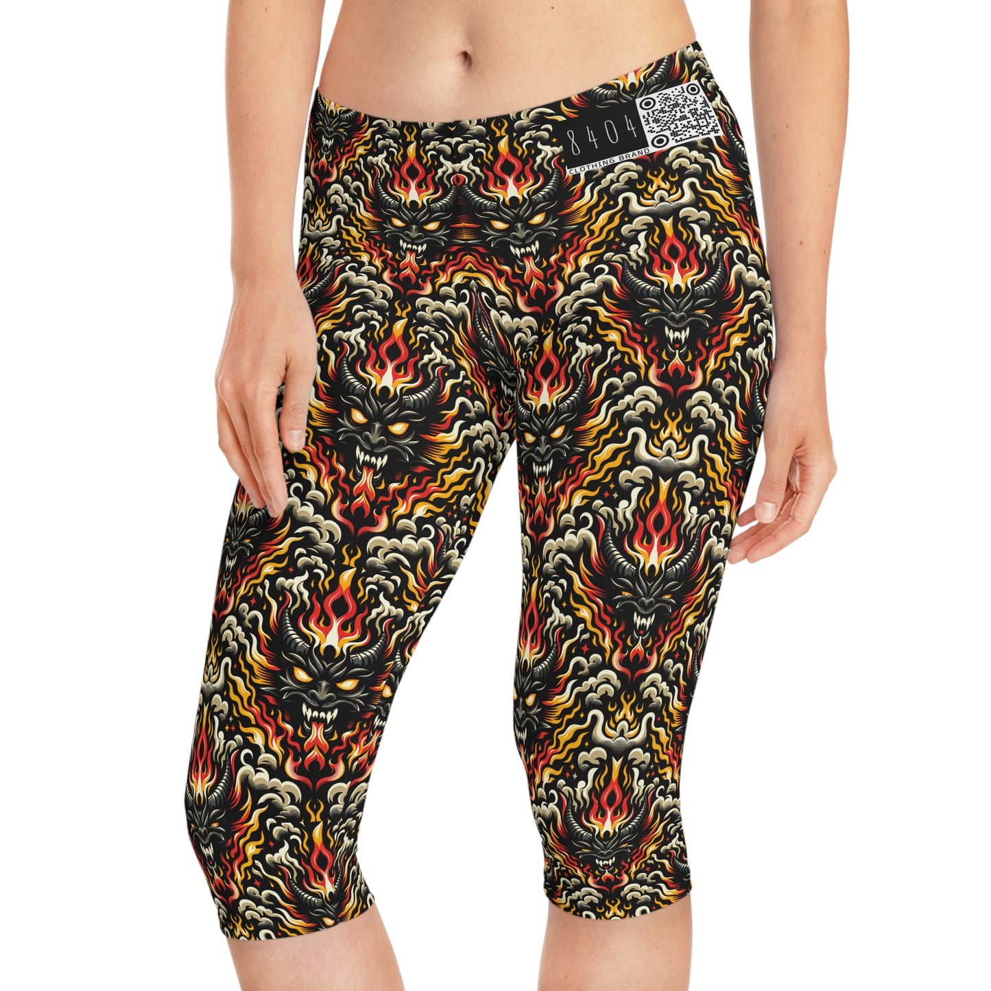 Flame Graphics Maximalist Streetwear Women's Capri Leggings - 8404 Design-59