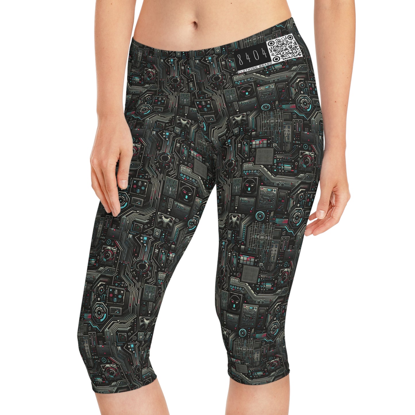 Tech Noir Aesthetics Sleek Tech Streetwear Women's Capri Leggings - 8404 Design-52