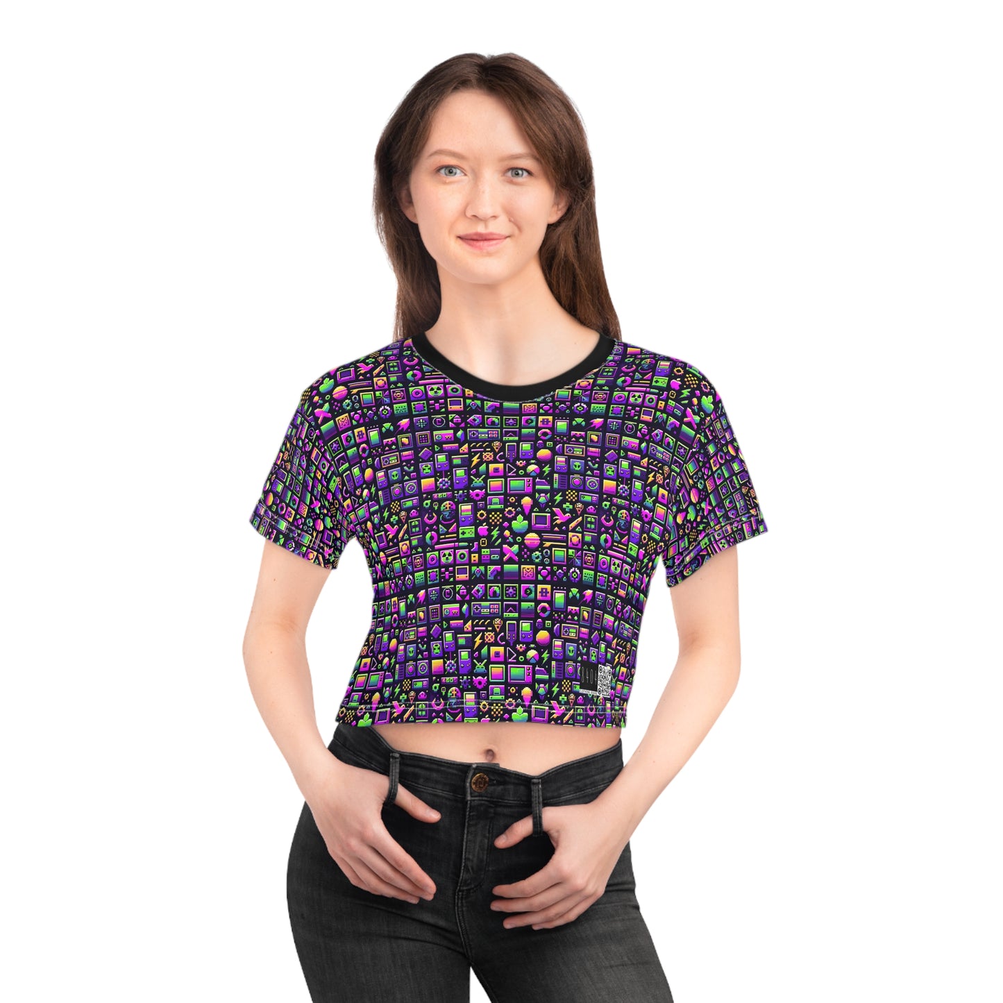 Digital Nostalgia Remix Modern Vintage Fusion Crop Tee - 8404 Design-49