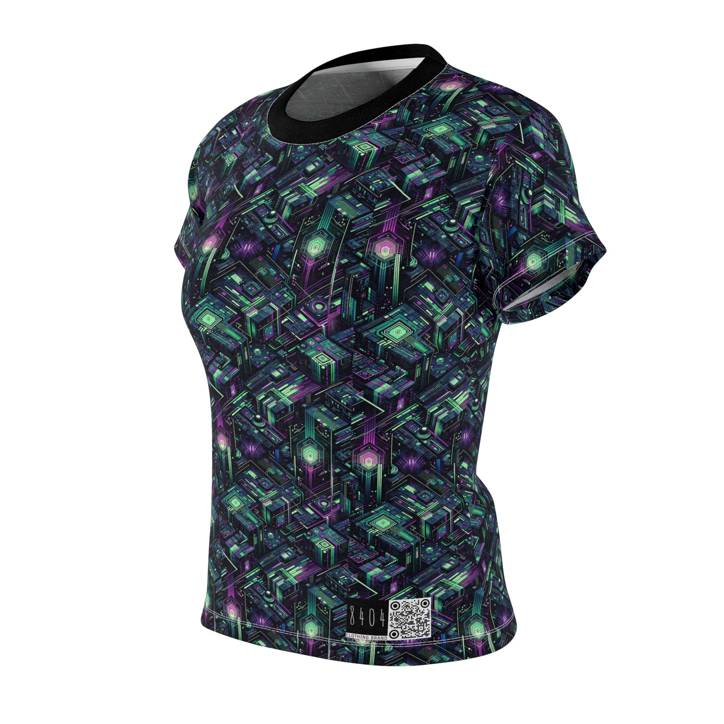 Tech Noir Aesthetics Tech-Forward Urban Dystopia Women's Cut & Sew Tee - 8404 Design-43