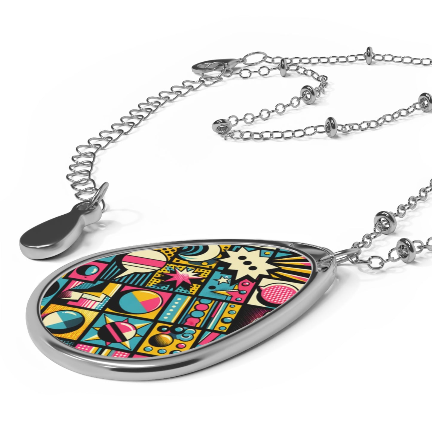 Neon Pop Art Revival Pop Culture Retro Oval Necklace - 8404 Design-46