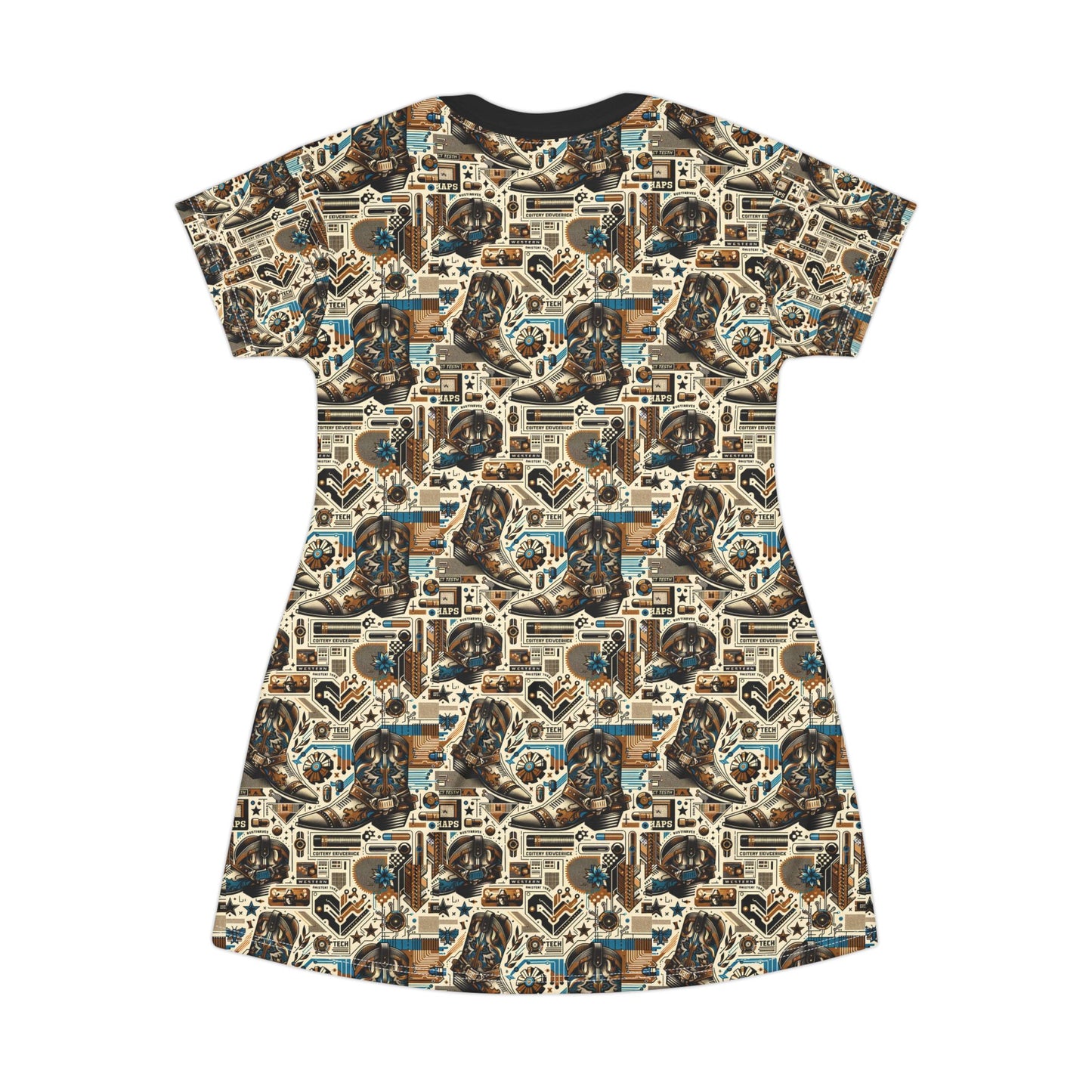 Digital Cowboy Chic Tech-Infused Western Fusion T-Shirt Dress - 8404 Design-45