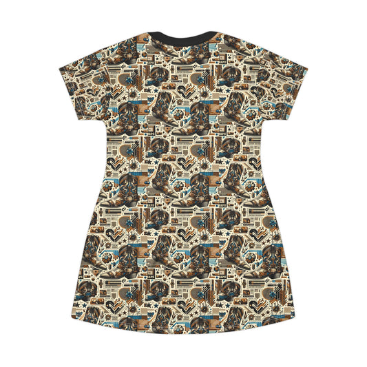 Digital Cowboy Chic Tech-Infused Western Fusion T-Shirt Dress - 8404 Design-45