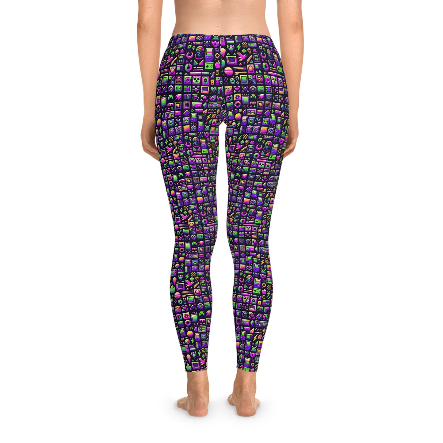 Digital Nostalgia Remix Modern Vintage Fusion Stretch Leggings - 8404 Design-49