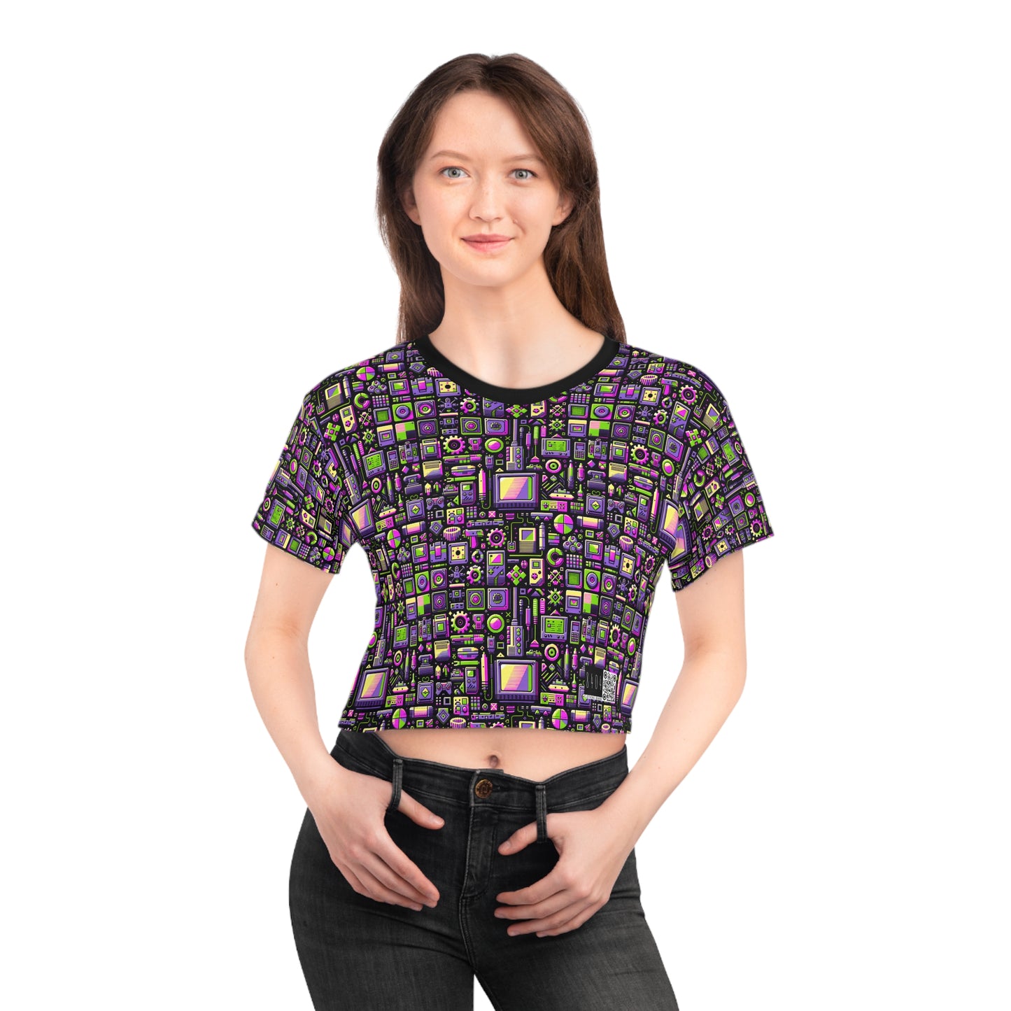 Digital Nostalgia Remix Modern Vintage Fusion Crop Tee - 8404 Design-67
