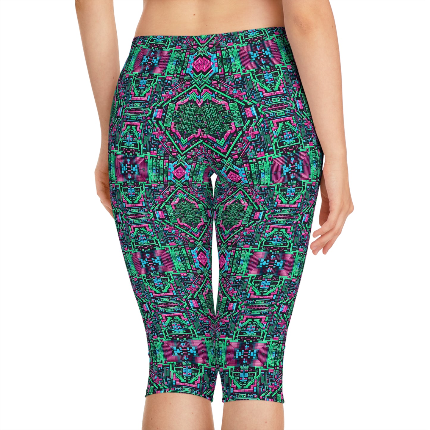 Digital Glitch Vibes Tech-Inspired Streetwear Women's Capri Leggings - 8404 Design-71