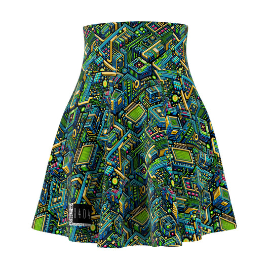 Digital Nomad Chic Cyberpunk Tech Women's Skater Skirt - 8404 Design-47