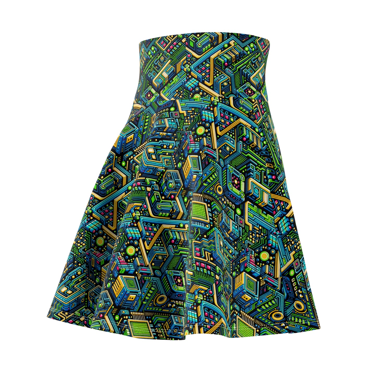 Digital Nomad Chic Cyberpunk Tech Women's Skater Skirt - 8404 Design-47