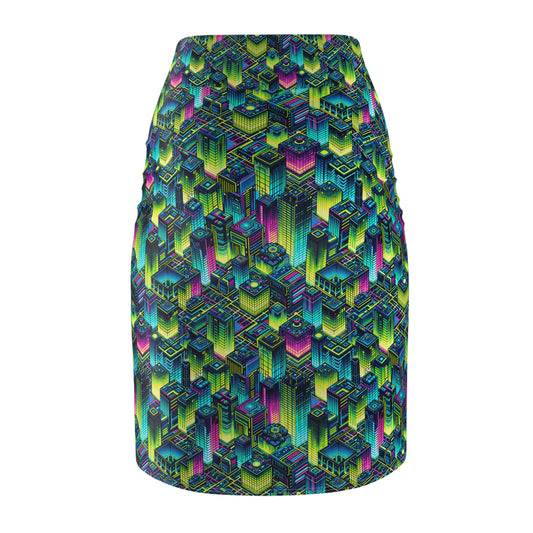 Tech-Infused Neon Tech-Forward Streetwear Women's Pencil Skirt - 8404 Design-65