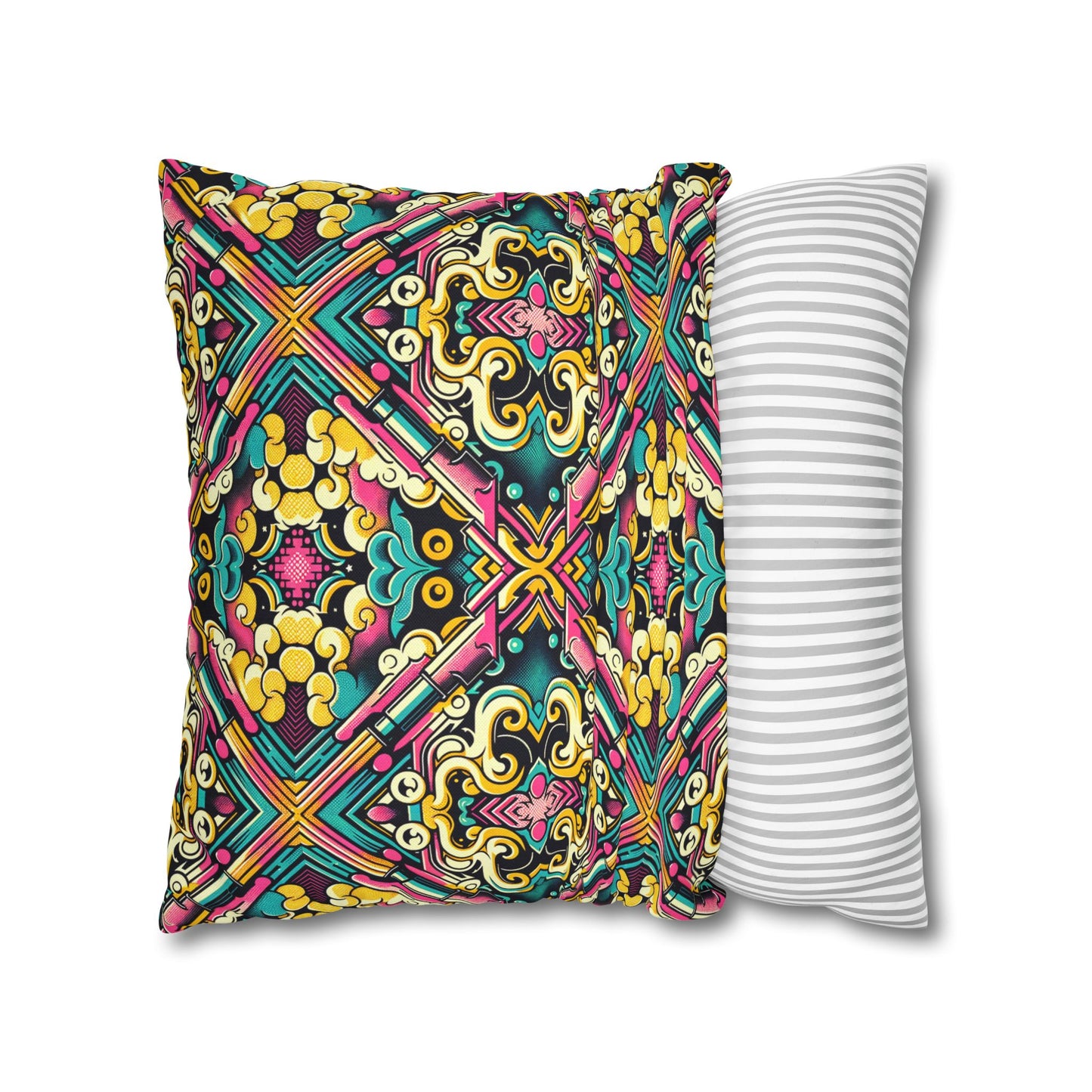 Neon Pop Art Revival Pop Culture Retro Spun Polyester Square Pillowcase - 8404 Design-59