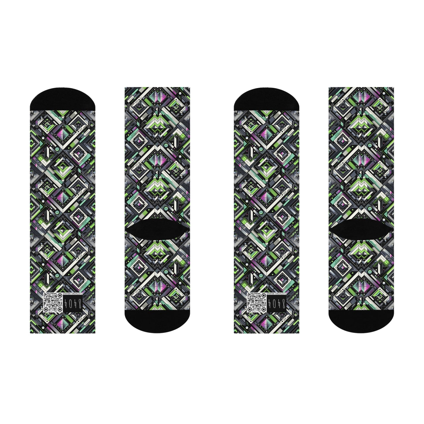Retro Futurism Graphics Tech-Forward Streetwear Cushioned Crew Socks - 8404 Design-48