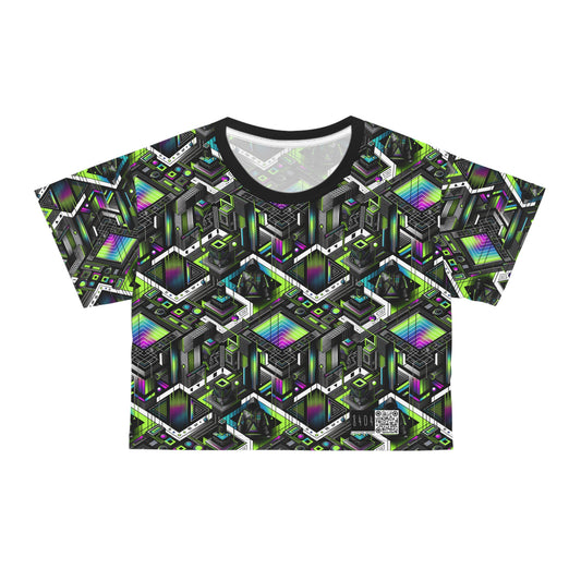 Retro Futurism Graphics Tech-Forward Streetwear Crop Tee - 8404 Design-52