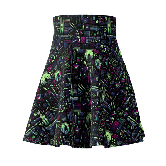 Tech Noir Futuristic Cyberpunk Women's Skater Skirt - 8404 Design-63