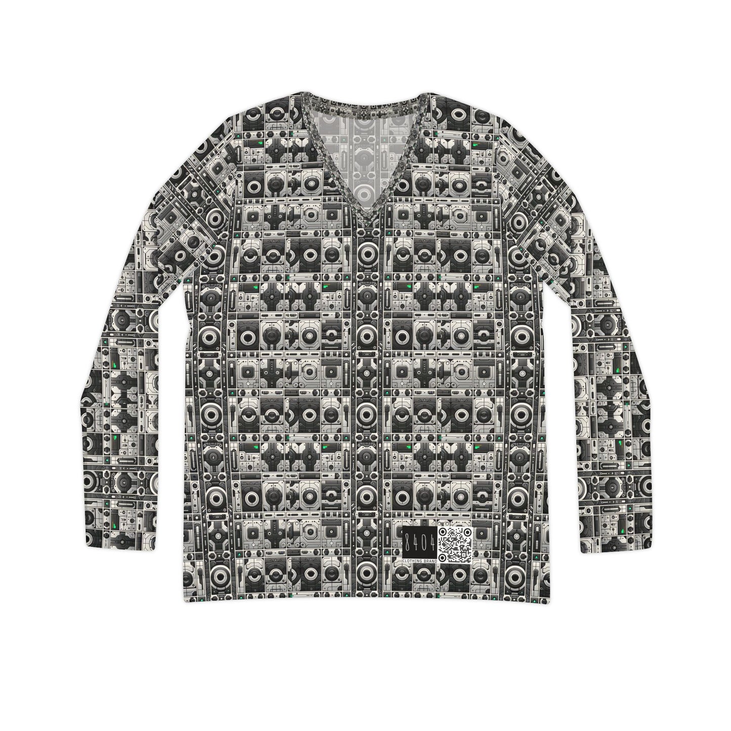 Tech Utility Aesthetics Tech-Forward Minimalism Women's Long Sleeve V-Neck Shirt - 8404 Design-60