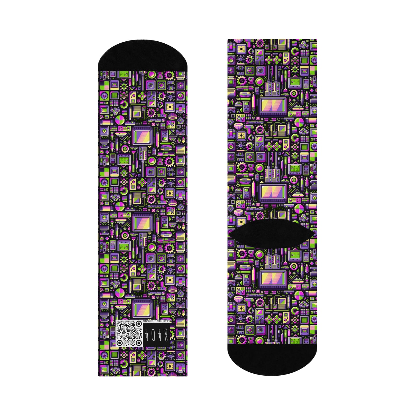Digital Nostalgia Remix Modern Vintage Fusion Cushioned Crew Socks - 8404 Design-67
