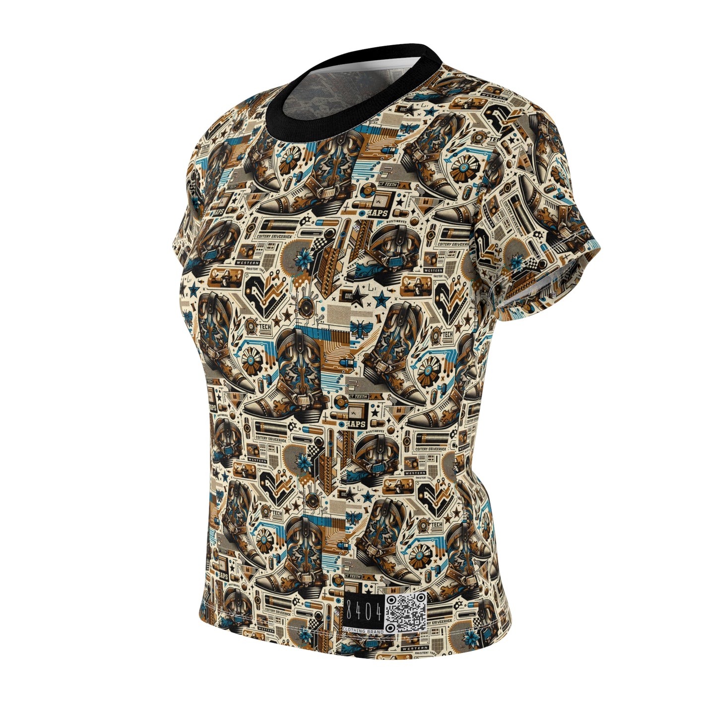 Digital Cowboy Chic Tech-Infused Western Fusion Women's Cut & Sew Tee - 8404 Design-45