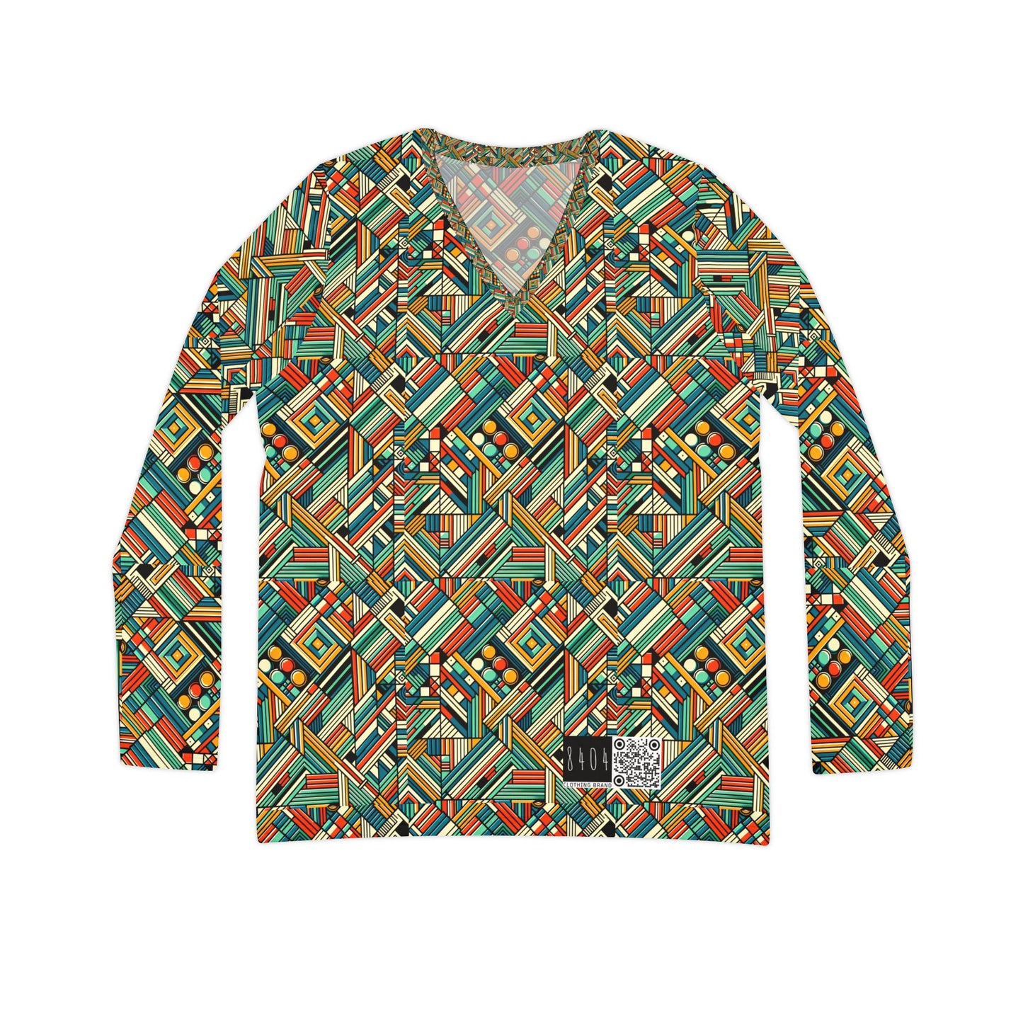 Abstract Graphic Art Modern Artistic Expression Women's Long Sleeve V-Neck Shirt - 8404 Design-67