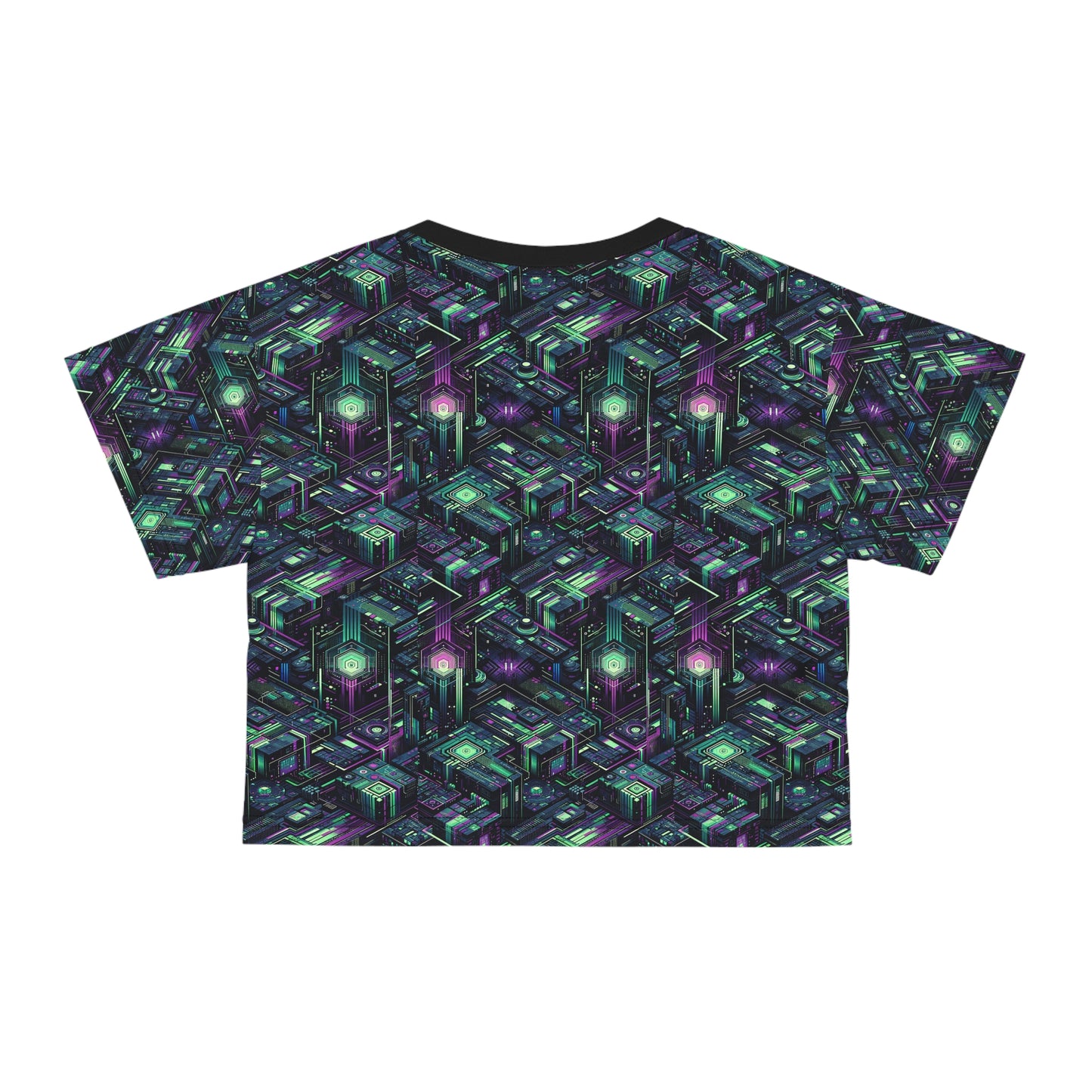 Tech Noir Aesthetics Tech-Forward Urban Dystopia Crop Tee - 8404 Design-43