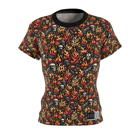 Flame Graphics Maximalist Streetwear Women's Cut & Sew Tee - 8404 Design-76