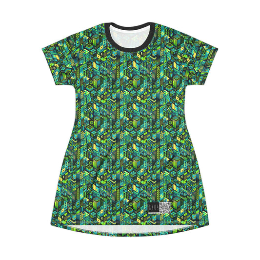 Tech-Infused Neon Tech-Forward Streetwear T-Shirt Dress - 8404 Design-61