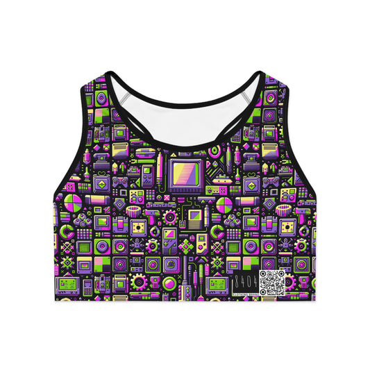 Digital Nostalgia Remix Modern Vintage Fusion Sports Bra - 8404 Design-67