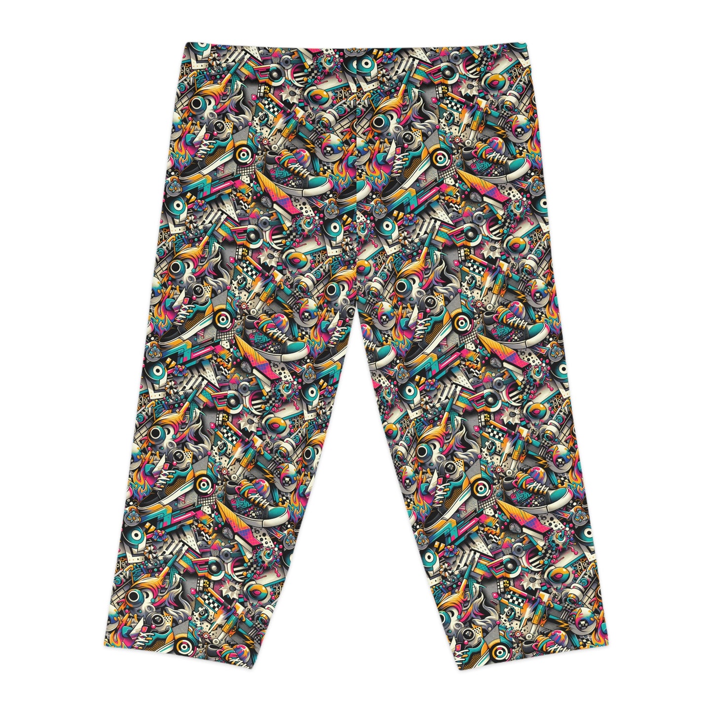Urban Graffiti Fusion Eclectic Street Art Meets Modern Tech Culture Women's Capri Leggings - 8404 Design-55
