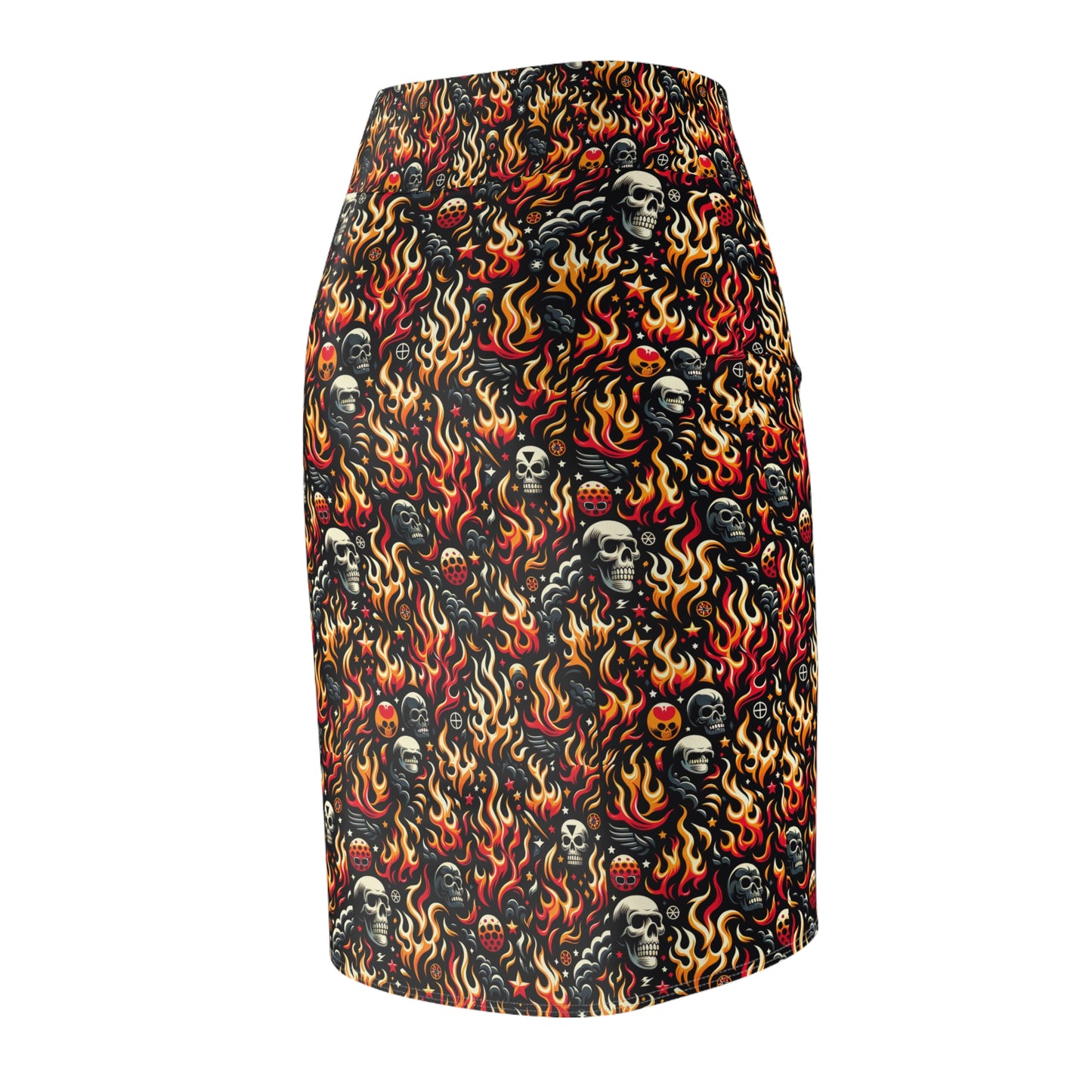 Flame Graphics Maximalist Streetwear Women's Pencil Skirt - 8404 Design-76
