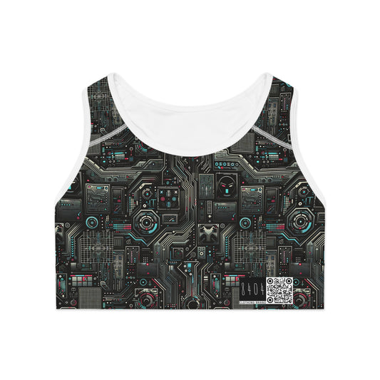 Tech Noir Aesthetics Sleek Tech Streetwear Sports Bra - 8404 Design-52