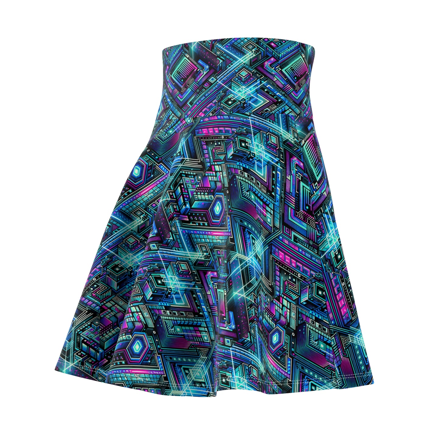 Digital Dreamland Futuristic Tech Aesthetic Women's Skater Skirt - 8404 Design-42