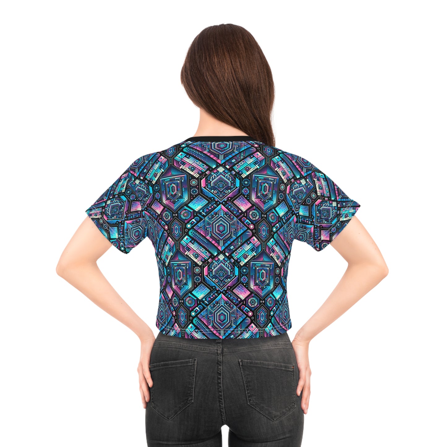 Digital Dreamland Futuristic Tech Aesthetic Crop Tee - 8404 Design-46