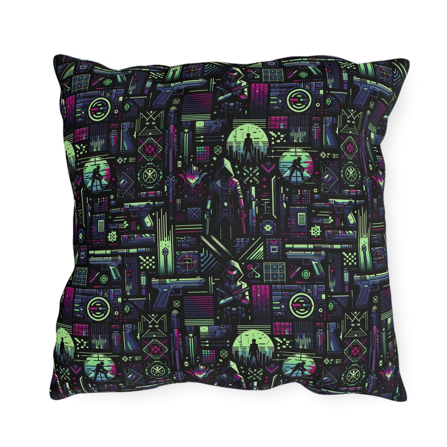 Tech Noir Futuristic Cyberpunk Outdoor Pillow - 8404 Design-63