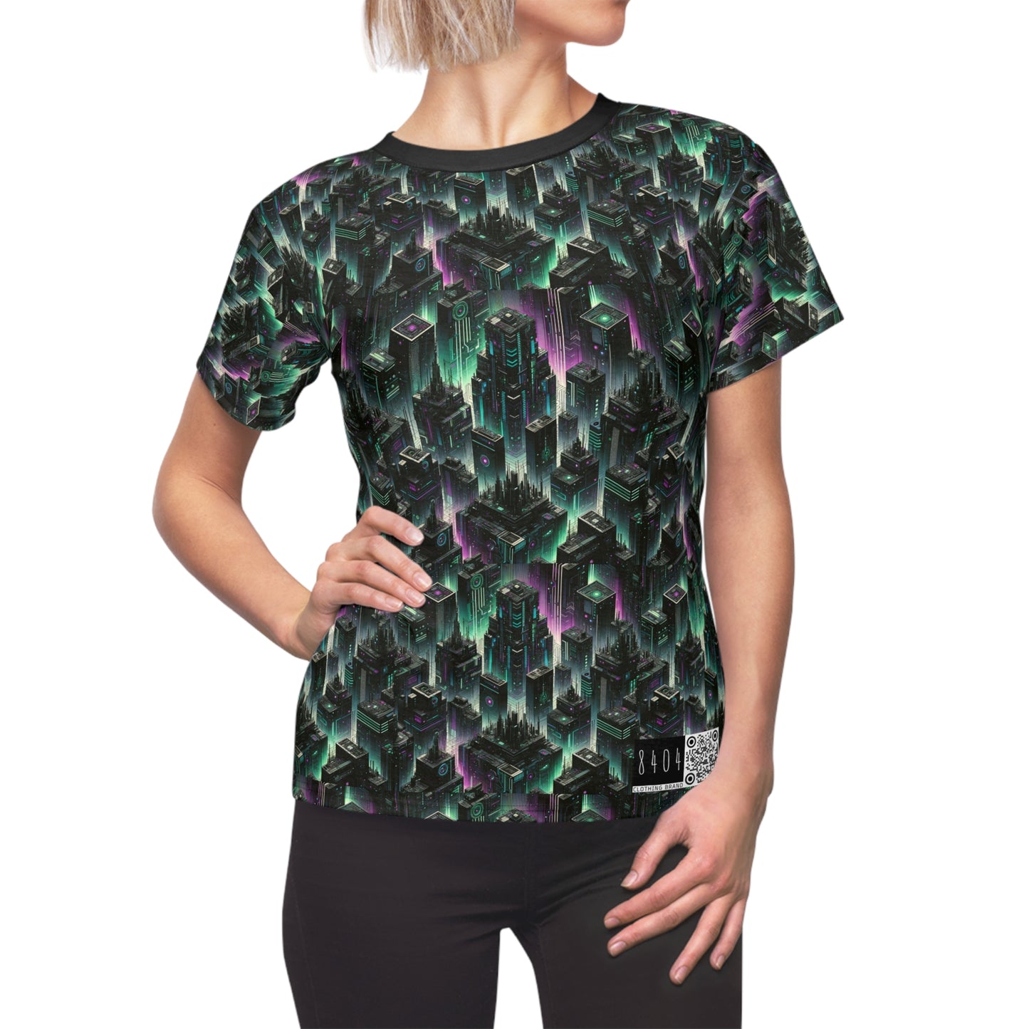 Tech Noir Aesthetics Tech-Forward Urban Dystopia Women's Cut & Sew Tee - 8404 Design-44
