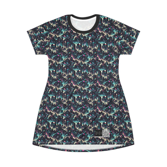 Digital Rebellion Tech-Inspired Streetwear T-Shirt Dress - 8404 Design-51