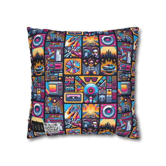 Digital Pop Culture Mashup Maximalist Pop Spun Polyester Square Pillowcase - 8404 Design-52