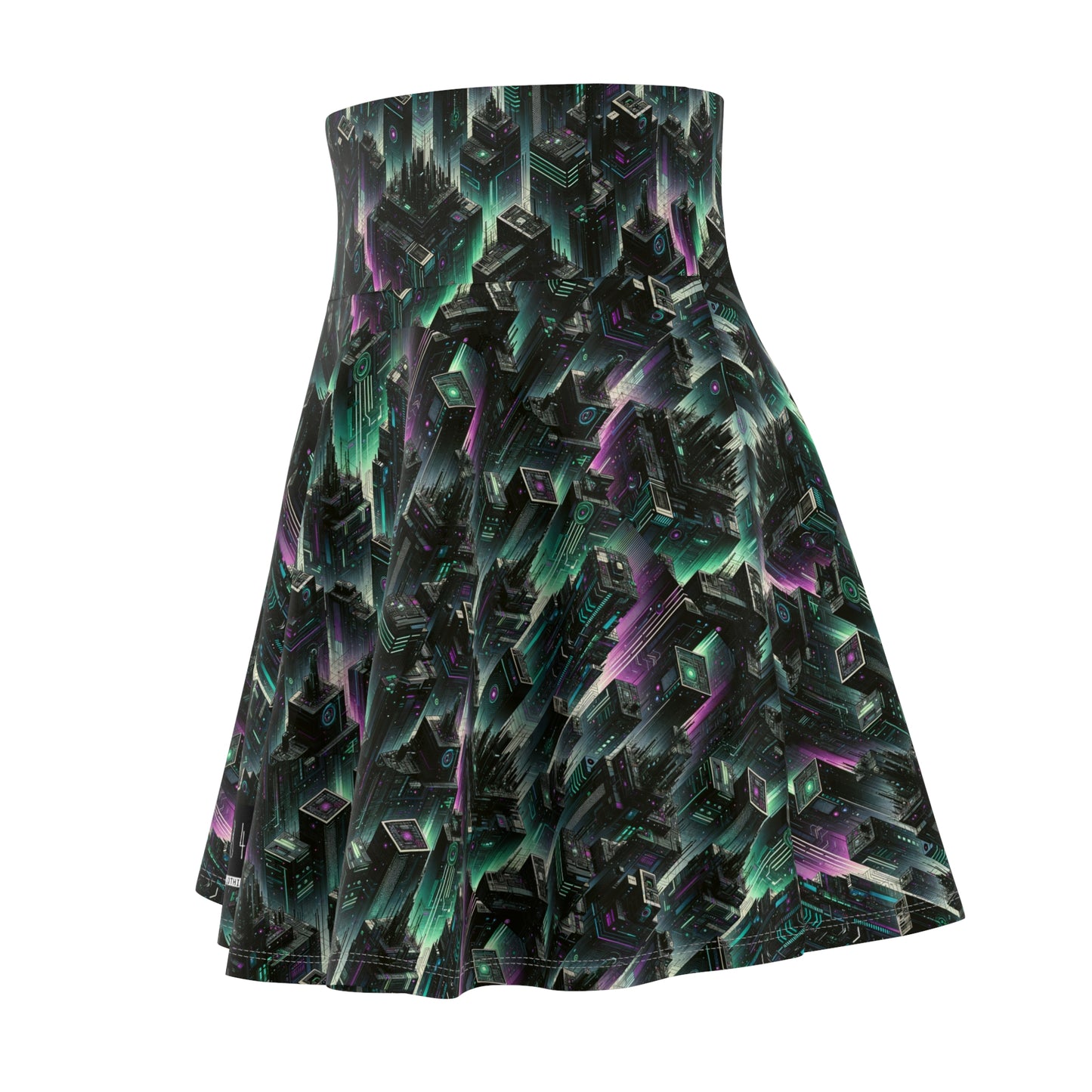 Tech Noir Aesthetics Tech-Forward Urban Dystopia Women's Skater Skirt - 8404 Design-44