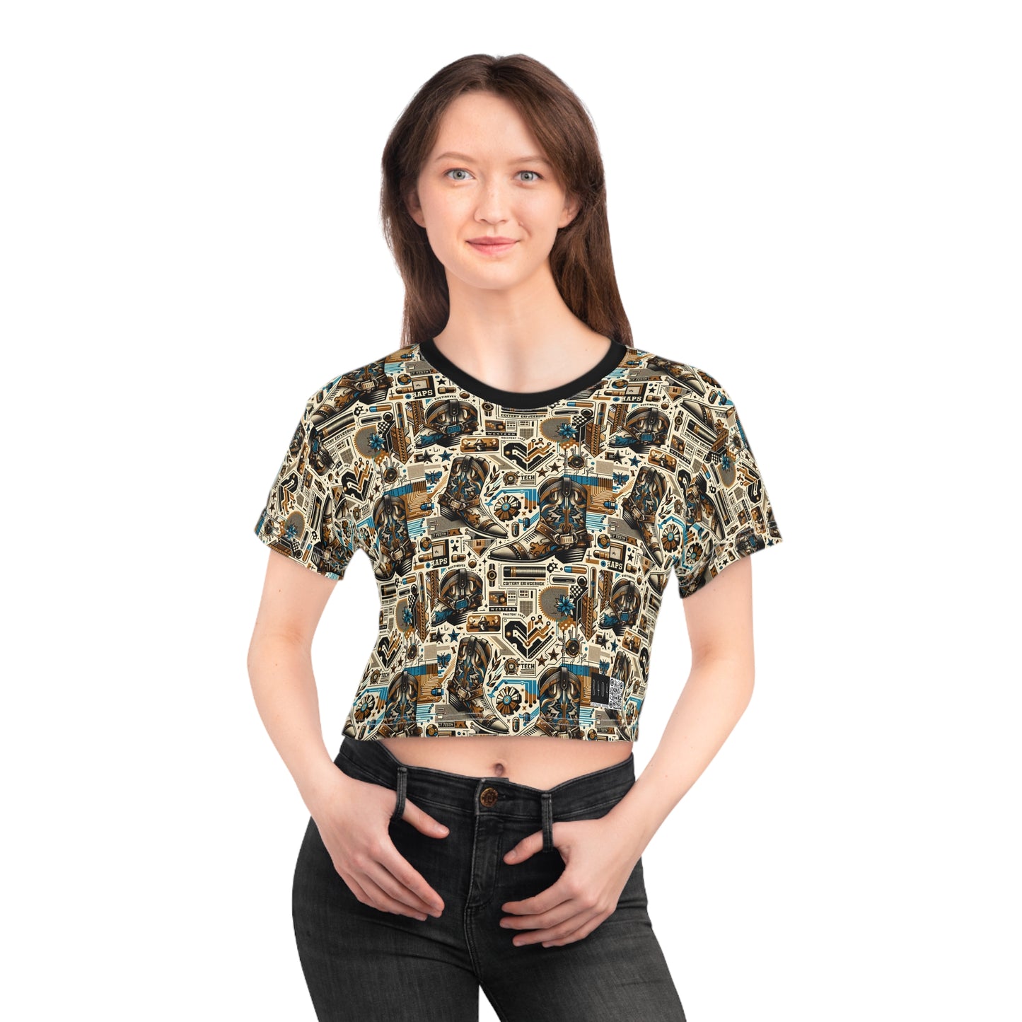 Digital Cowboy Chic Tech-Infused Western Fusion Crop Tee - 8404 Design-45
