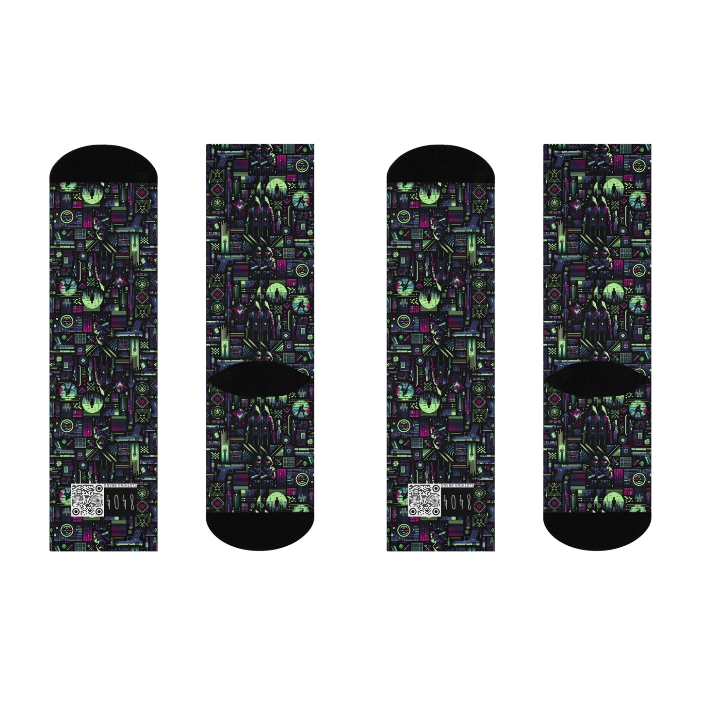 Tech Noir Futuristic Cyberpunk Cushioned Crew Socks - 8404 Design-63