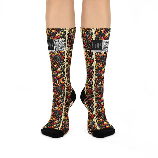 Flame Graphics Maximalist Streetwear Cushioned Crew Socks - 8404 Design-65