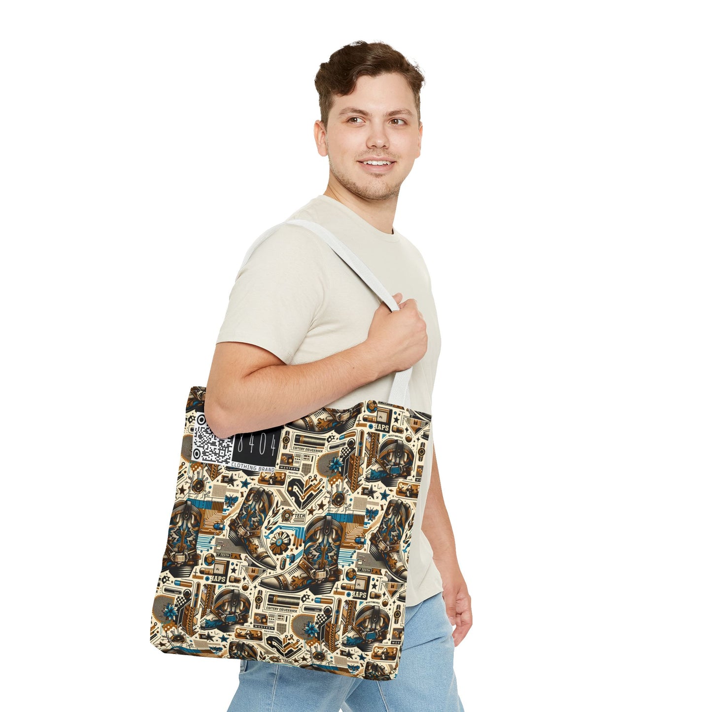 Digital Cowboy Chic Tech-Infused Western Fusion Tote Bag - 8404 Design-45
