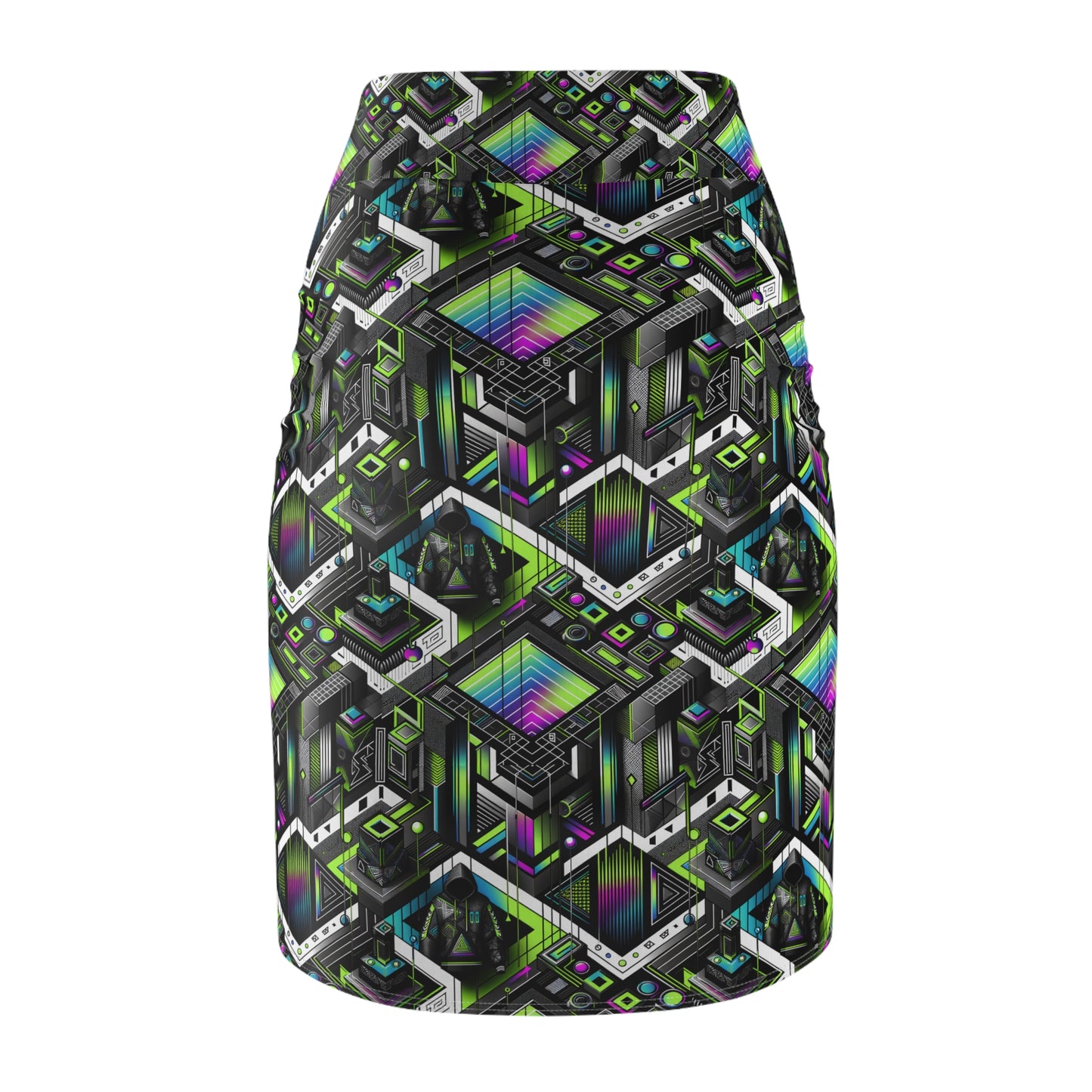 Retro Futurism Graphics Tech-Forward Streetwear Women's Pencil Skirt - 8404 Design-52