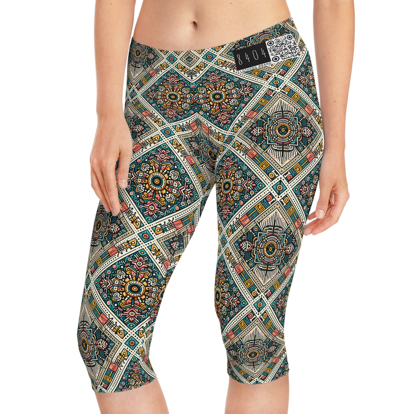 Cultural Fusion Tech Blend of Cultural Heritage With Tech-Inspired Elements Women's Capri Leggings - 8404 Design-64