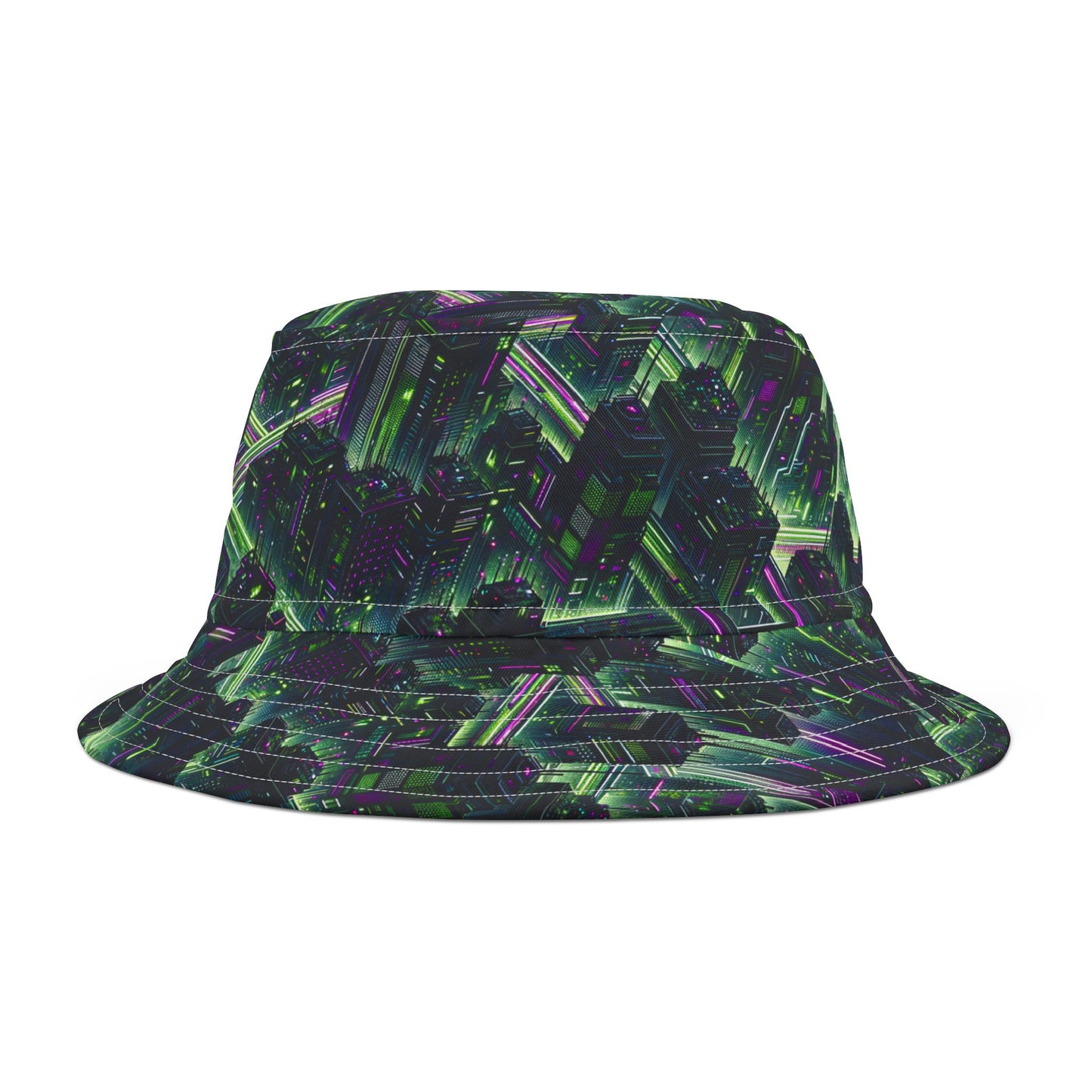Tech Noir Aesthetics Tech-Forward Urban Dystopia Bucket Hat - 8404 Design-55