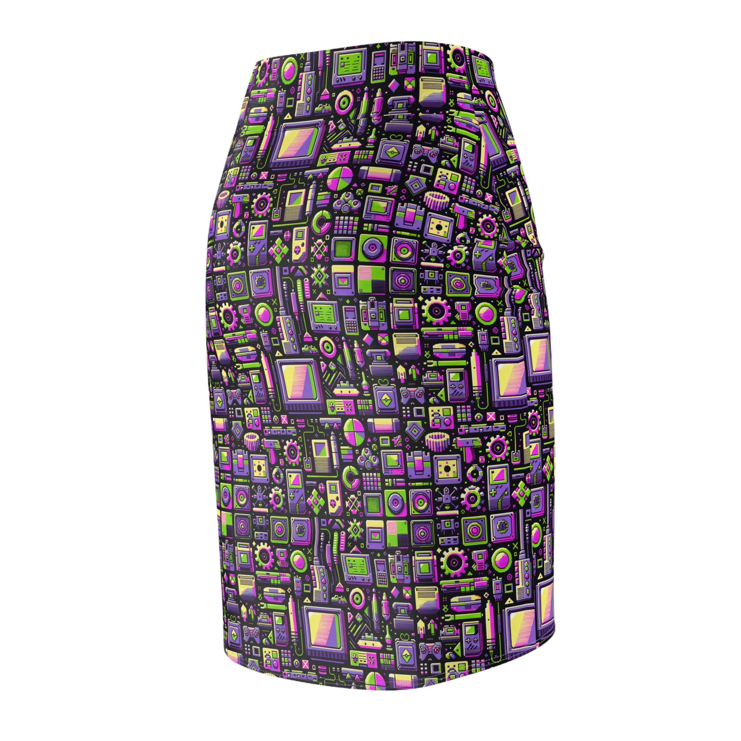 Digital Nostalgia Remix Modern Vintage Fusion Women's Pencil Skirt - 8404 Design-67