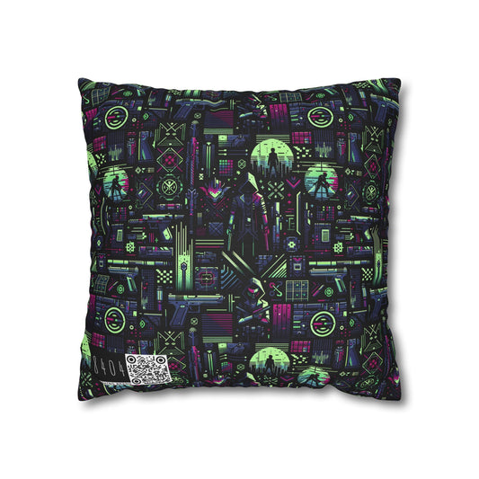 Tech Noir Futuristic Cyberpunk Spun Polyester Square Pillowcase - 8404 Design-63