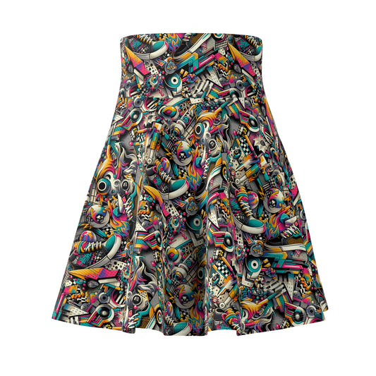 Urban Graffiti Fusion Eclectic Street Art Meets Modern Tech Culture Women's Skater Skirt - 8404 Design-55